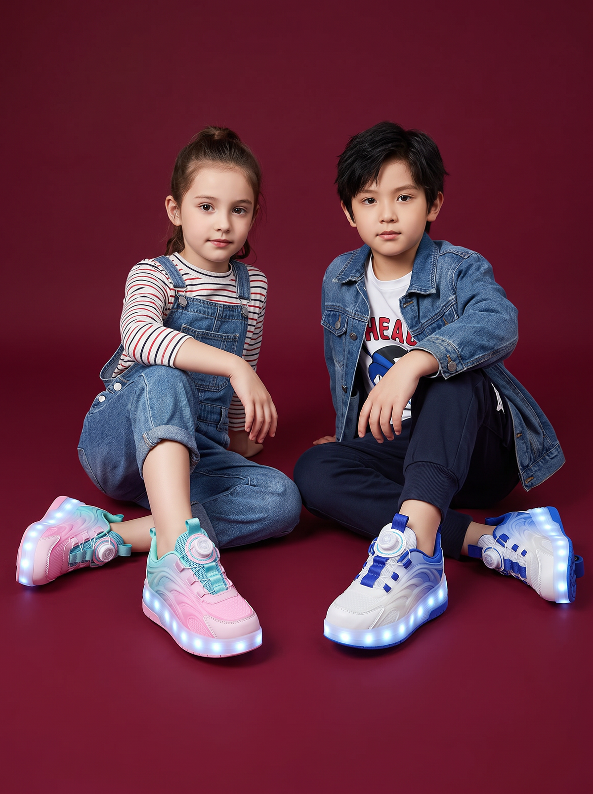Two Wheels Children's Led Light Roller Skate Shoes For USB Charging